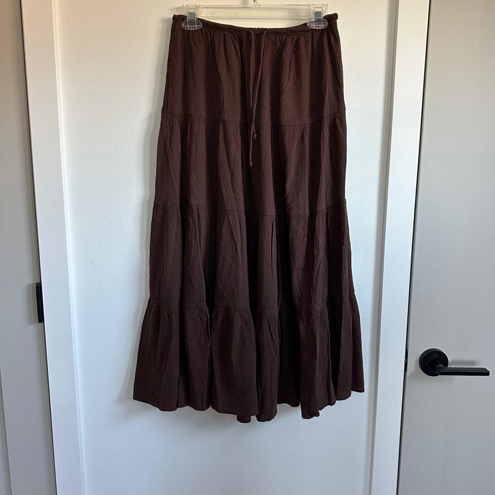 Aerie Brown Tiered Maxi Skirt